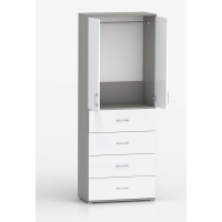 Szafa na ubrania z drążkiem Pola 215 - 4 szuflady 60 / 70 / 80 cm szara z  frontami w połysku
